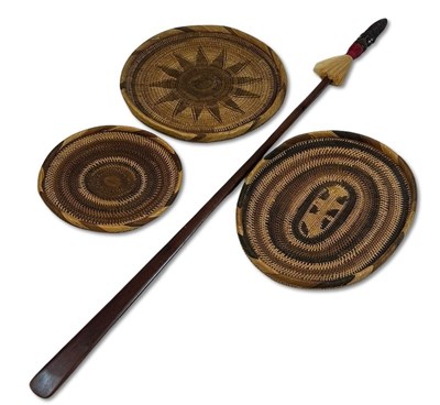 Lot 102 - 3 Woven Tray and Papua New Guinea Spear.