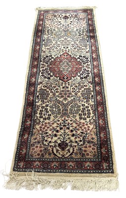 Lot 136 - Handwoven Wool Silk Blend Rug.