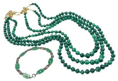 Lot 269 - A Malachite Bead Necklet & Enamel Bracelet.
