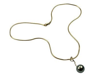 Lot 194 - Black Pearl and Diamond Pendant.