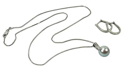 Lot 201 - Diamond hoops with a Pearl Pendant.