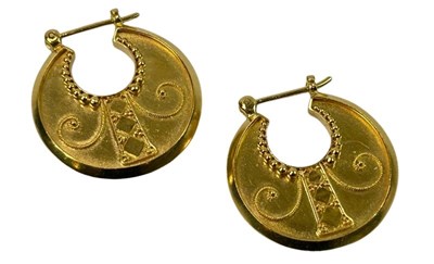 Lot 271 - Pair of Handcrafted Etruscan Style Hoop Earrings.