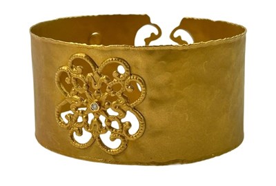 Lot 286 - Handcrafted Satin Finish Diamond Cuff Bangle.
