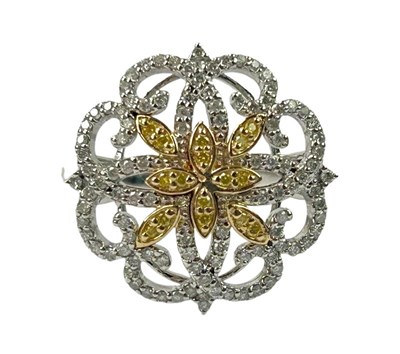 Lot 187 - Yellow Diamond Edwardian Styled Cluster Ring.