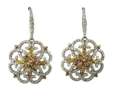 Lot 244 - Yellow Diamond Art Deco Inspired Drop Earrings.