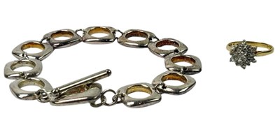 Lot 266 - A Cluster Diamond Ring & Sterling Silver Bracelet.
