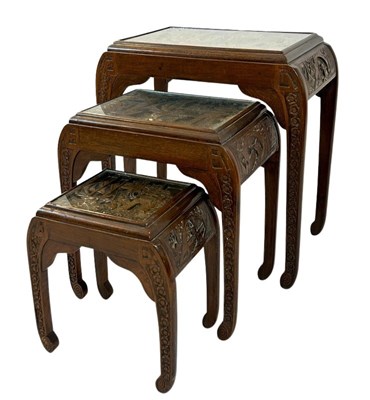 Lot 119 - Three Oriental Carved Nesting Tables.