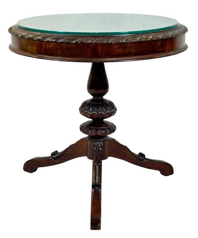 Lot 109 - Antique Round Side Table with Glass Top.