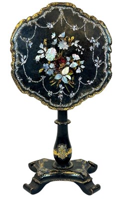 Lot 114 - Victorian Papier-Mache Occasional Table with Mother of Pearl Inlay.