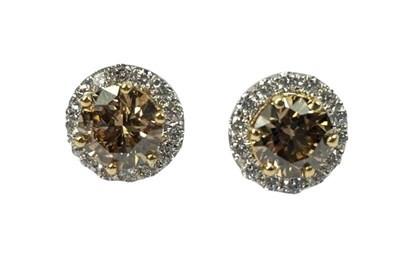 Lot 296 - A Pair of Fancy Brown Diamond Earrings.