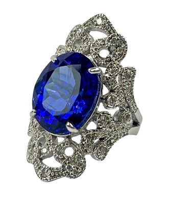 Lot 251 - Tanzanite & Diamond White Gold Ring.