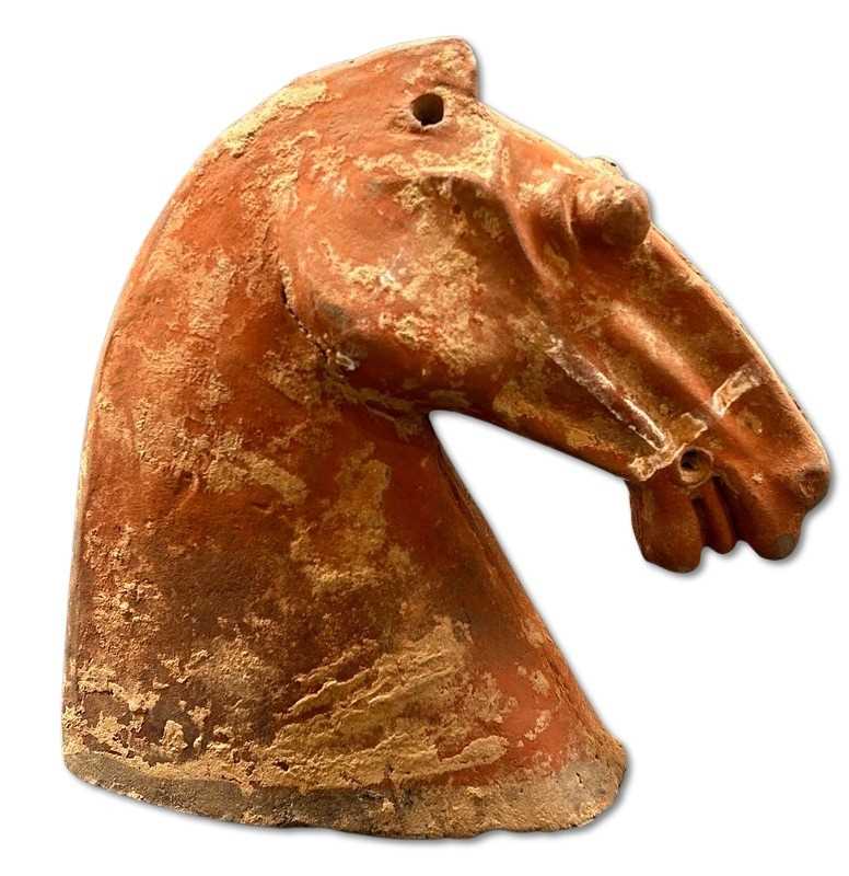 Lot 176 - Painted pottery Horse Head (Chinese) Han Dynasty (206 BC-220 Ad)