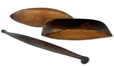 Lot 93 - 2 Coolamons and a Spear Thrower.