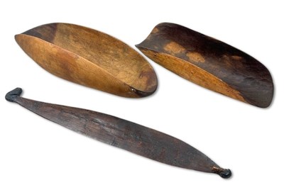 Lot 93 - 2 Coolamons and a Spear Thrower.