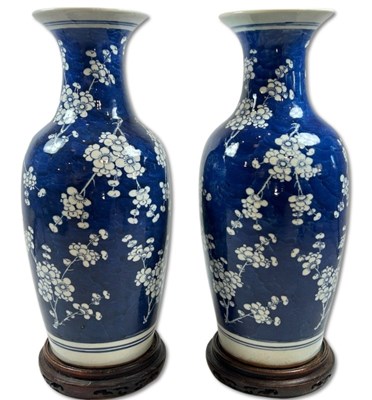 Lot 212 - Near Matching Pair of Oriental Large Blue and White Porcelain Vases with Stands.