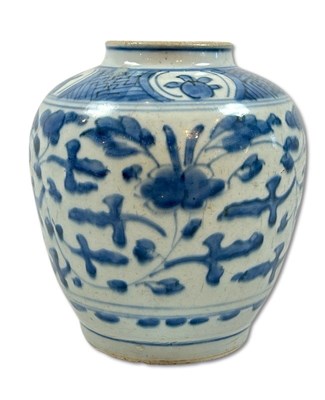 Lot 216 - Chinese Blue and White Jar with Floral Motifs.