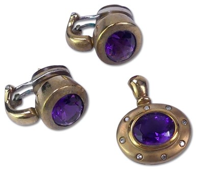 Lot 210 - Amethyst Clip Earrings and Pendant.