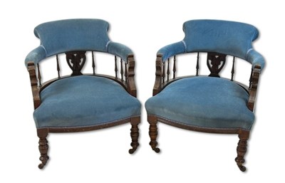 Lot 123 - Pair of Blue Upholstered Tub Chairs.