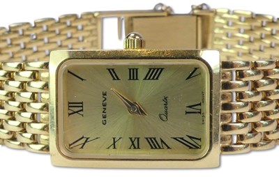 Lot 294 - 18ct Yellow Gold Tank Style Watch