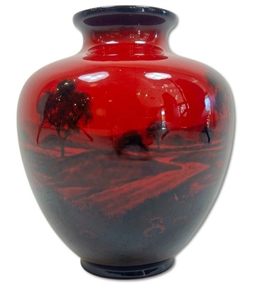 Lot 142 - Royal Doulton Cottage Woodcut Flambe Vase.