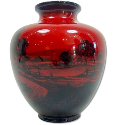 Lot 142 - Royal Doulton Cottage Woodcut Flambe Vase.