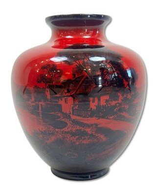 Lot 142 - Royal Doulton Cottage Woodcut Flambe Vase.