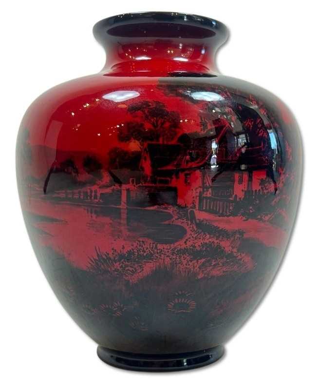 Lot 142 - Royal Doulton Cottage Woodcut Flambe Vase.