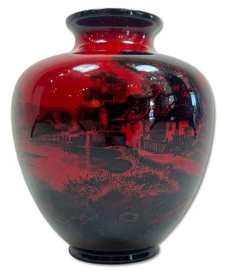 Lot 142 - Royal Doulton Cottage Woodcut Flambe Vase.