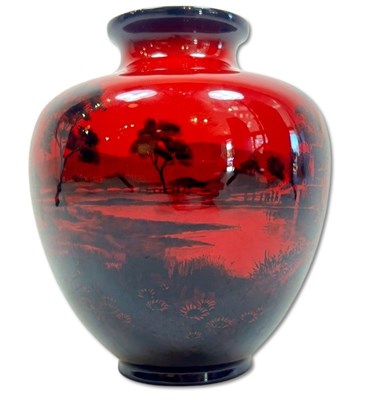 Lot 142 - Royal Doulton Cottage Woodcut Flambe Vase.
