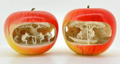 Lot 174 - Pair of Carved Japanese Ivory Apples.