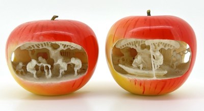 Lot 174 - Pair of Carved Japanese Ivory Apples.