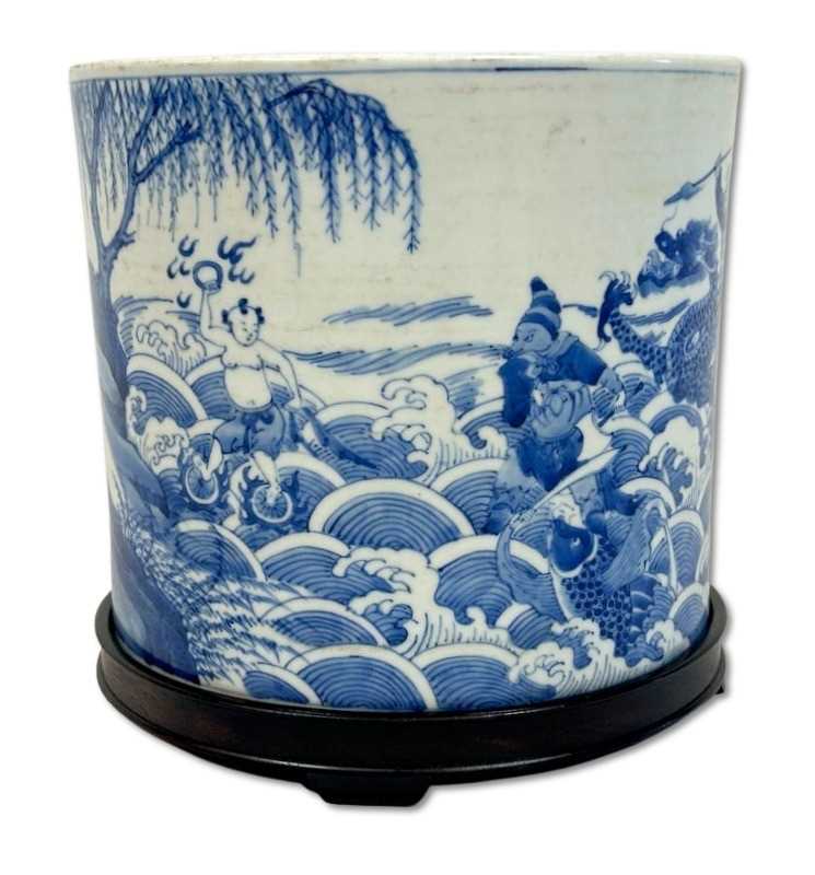 Lot 189 - Blue and White Brushpot.
