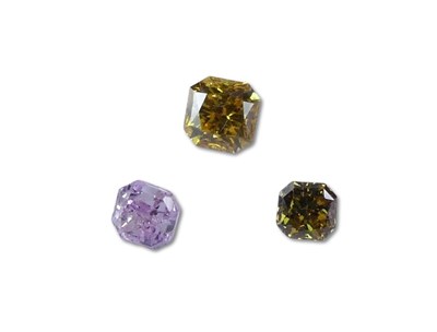 Lot 214 - Three Fancy Coloured Diamonds.