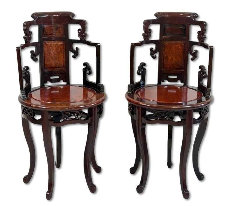 Lot 187 - Pair of Oriental 5 Legged Chairs.