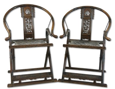 Lot 136 - Pair of Chinese Horseshoe-Back Folding Chairs.