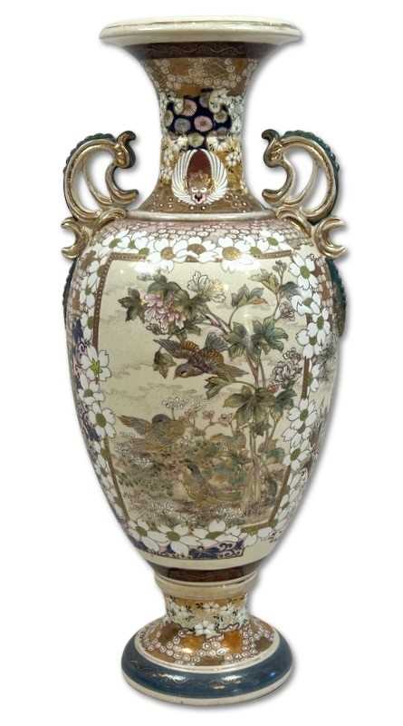 Lot 175 - Oriental Vase featuring bird and floral design with gold inlay.