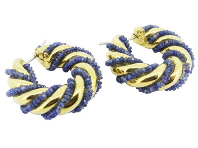 Lot 228 - Large Hoop Earrings with Sapphire Beads.