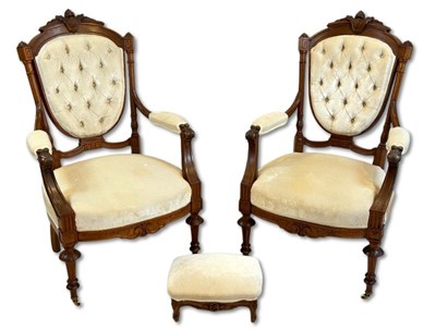 Lot 134 - A Pair of Victorian Armchairs With Matching Foot Stool.