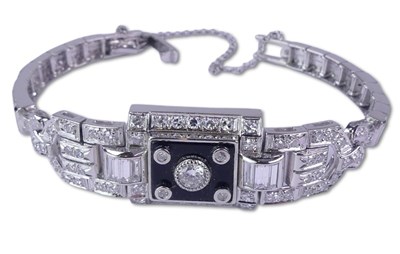 Lot 272 - Onyx and Diamond Art Deco-Inspired Bracelet.