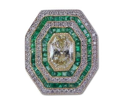 Lot 247 - Diamond and Emerald Statement Ring.