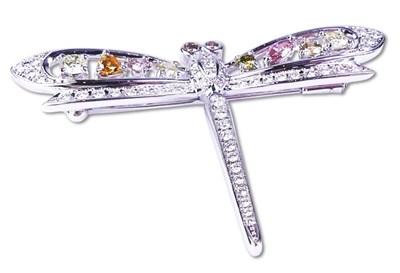 Lot 206 - Platinum Fancy Diamond Dragonfly Brooch.