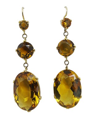 Lot 231 - Citrine Drop Earrings.
