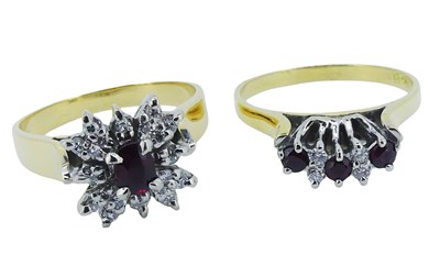 Lot 75 - Ruby and Diamond Cluster and Eternity Ring.