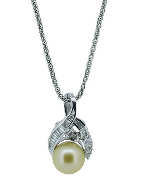Lot 214 - Pearl and Diamond Pendant with Necklace.