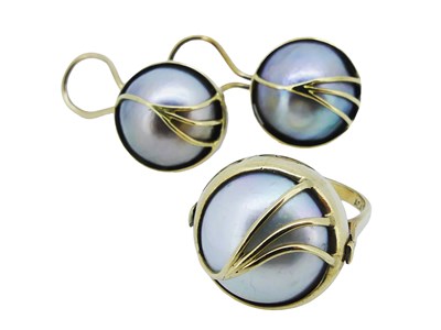 Lot 106 - Mabe Earrings and Mabe Ring.