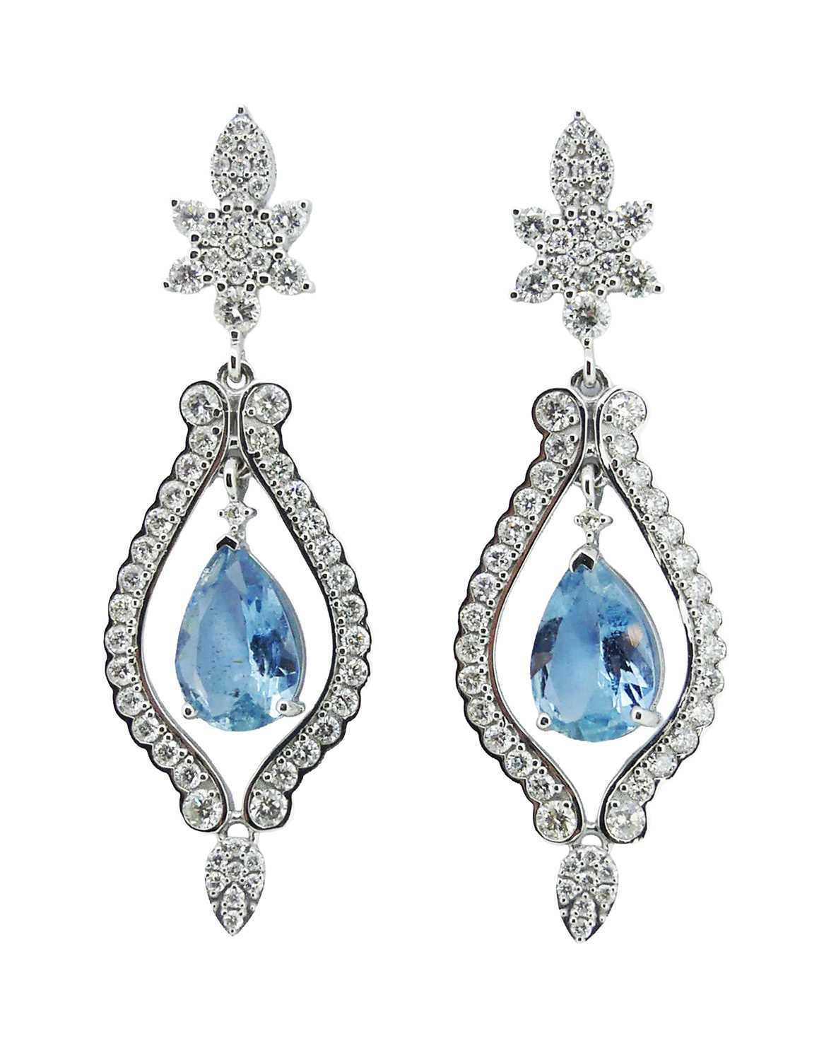 Lot 49 - White Gold, Aquamarine and Diamond Earrings.