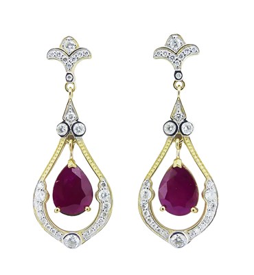 Lot 139 - Ruby and Diamond, Drop Earrings.