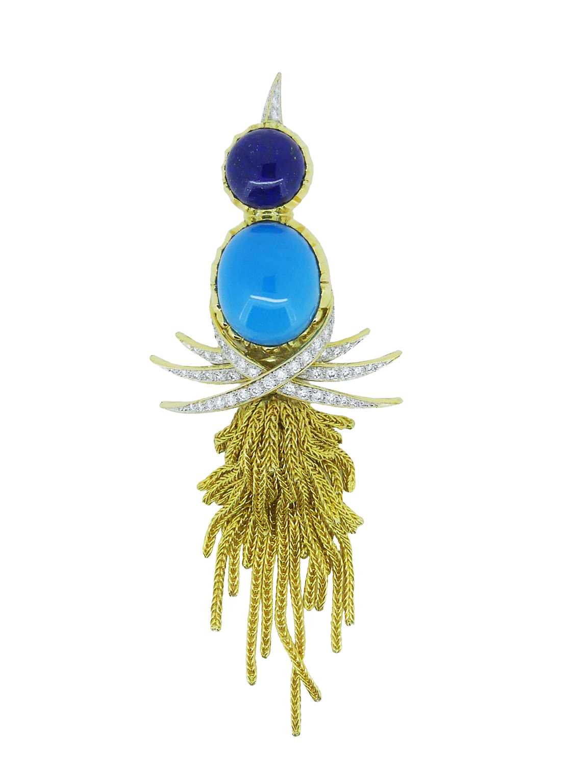 Lot 18 - Lapis and Turquoise Diamond Brooch.