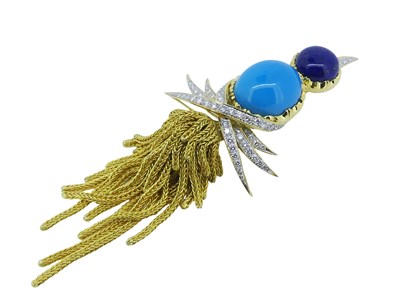 Lot 18 - Lapis and Turquoise Diamond Brooch.