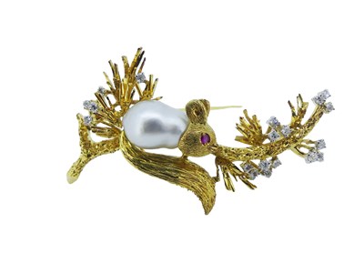 Lot 83 - Diamond Pearl Brooch.